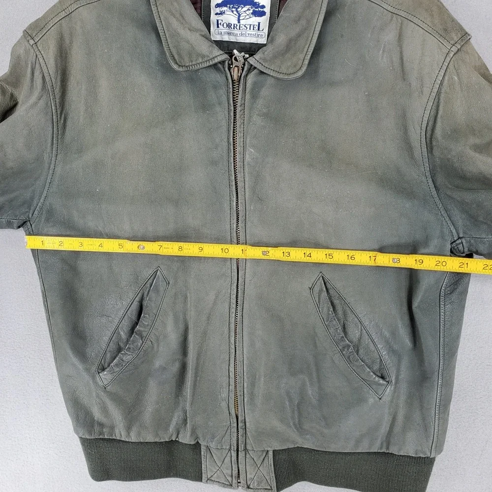 Vintage Forrestel Green Leather Bomber Jacket Size‎ M Naturally Distressed Lined